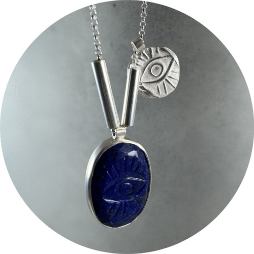 Claire Taylor - Eyes On You Necklace, Sterling Silver, Lapis Lazuli, 50cm