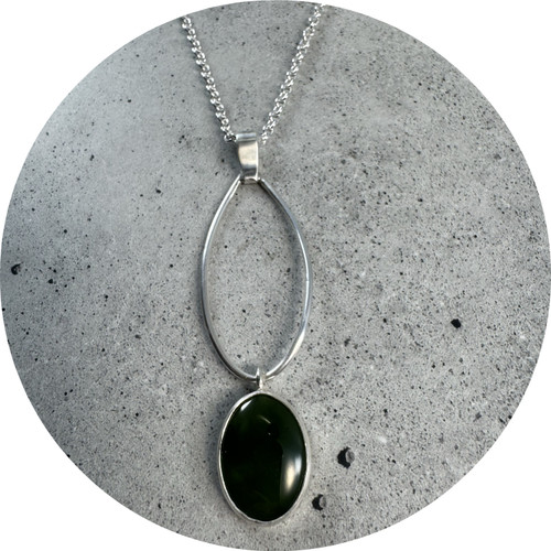 Ann Welton - 'The Beauty of Ovals' Pendant, Sterling Silver, Green Stone, 45cm Chain