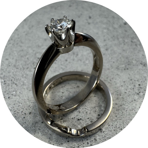 Sarah Kellett - Engagement and Fitted Wedding Ring Set, 18ct White Gold, Diamond, Size M
