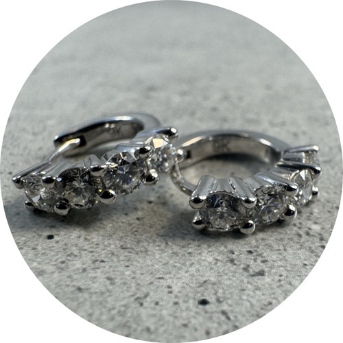 KIN - Four Stone Diamond Huggies, 9ct White Gold, Lab Grown Diamonds