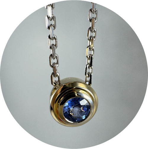 Sarah Kellett - 18ct White & Yellow Gold Slider Pendant with Ceylon Sapphire, 9ct White Gold Chain