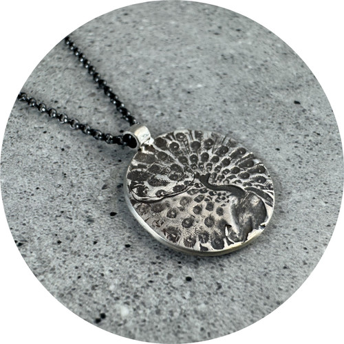 Claire Taylor - Peacock Pendant, Oxidised Sterling Silver, 50cm Chain