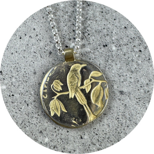 Claire Taylor - Bird on Branch Pendant, Yellow Gold Plated Sterling Silver, 50cm Chain