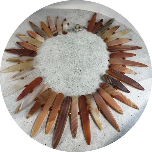 Dorothy Erickson - Sunburst Necklace. Carnelian And Agate Frosted Spears, Sterling Silver