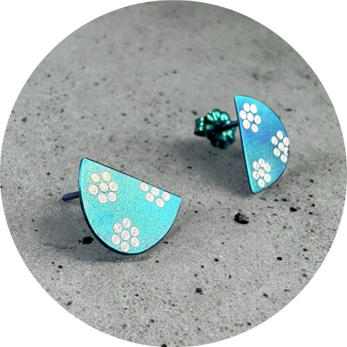 Sarah Murphy - Crescent Studs in Teal, Anodised Titanium