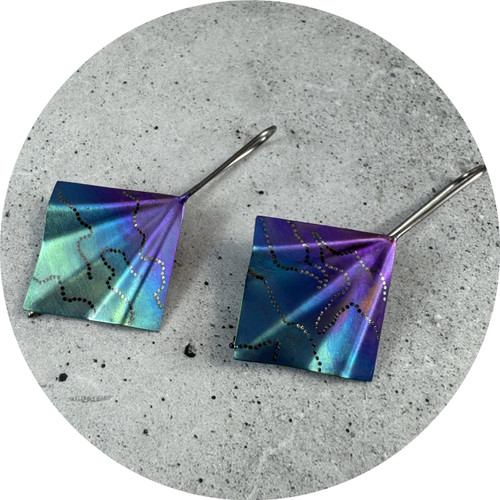 Sarah Murphy - Rainbow Trails Fold Earrings (Small), Anodised Titanium