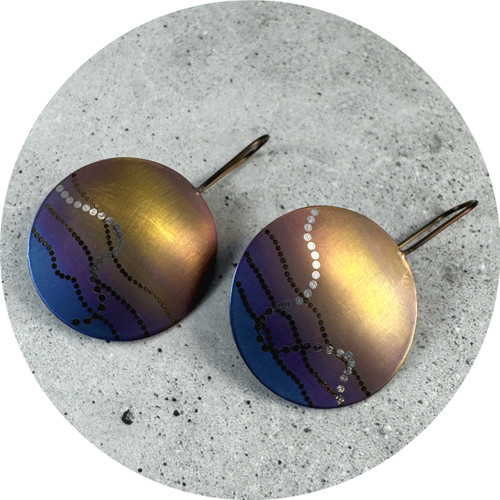 Sarah Murphy - 'Purple Shift Shield' Earrings, Anodised Titanium