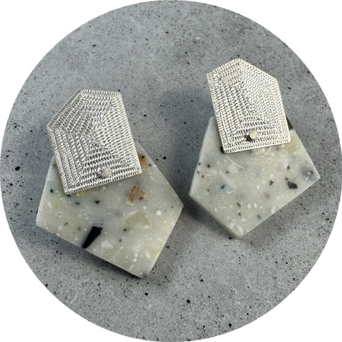 Lauren Trojkovic - Oblique Earrings, Sterling Silver, Corian