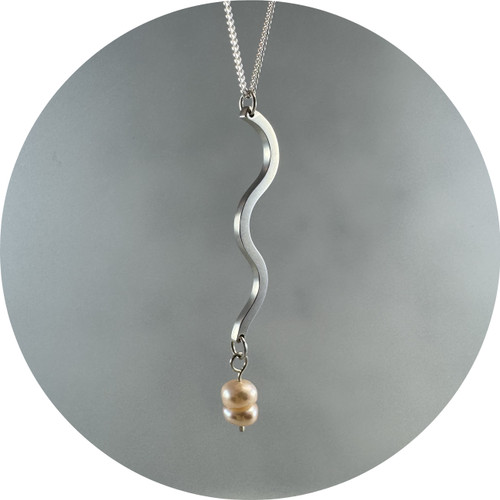 Danielle Barrie - Tidal Small Wave Necklace, Sterling Silver, Pink Fresh Water Pearls