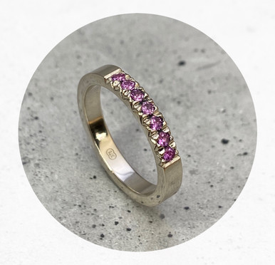 KIN- Pink Sapphire Ring- 9ct White Gold- Ring Size Q - KIN Gallery
