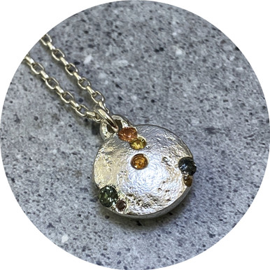 Kirra-Lea Caynes - Sand Cast Round Pendant, Sterling Silver, Sapphires ...