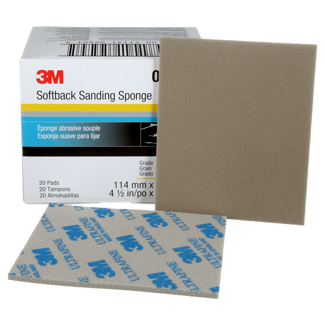 3M 7000000592 | 02601 5-1/2" Length x 4-1/2" Width Ultra Fine Grade  Aluminum Oxide Softback Sanding Sponge