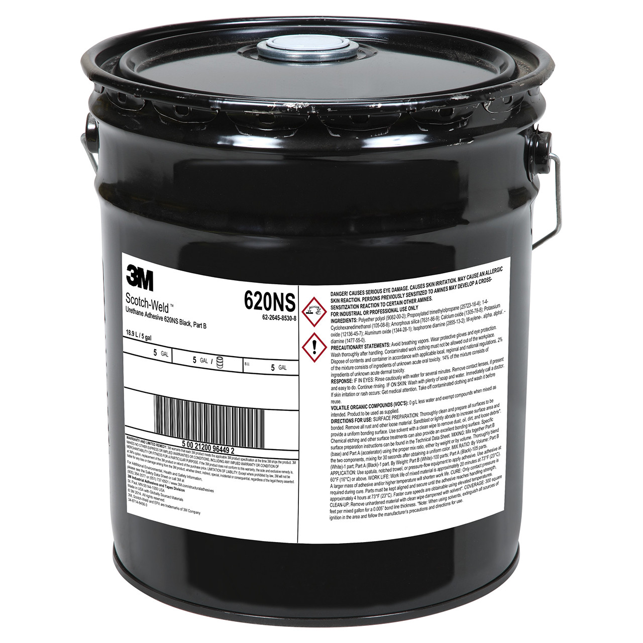 3M 7010367262 ScotchWeld 620NSBK 5 Gallon Black Urethane Adhesive All Industrial Tool Supply