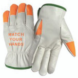 Wells Lamont Y0145XXL | XX-Large Uncoated Hemmed Cuff White/Orange Cowhide Driver's Gloves