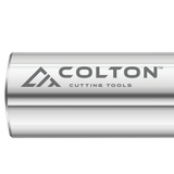 Photograph of the Colton logo engraved on an end mill.