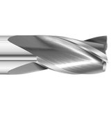 Detail photograph of the flutes on a Colton Cutting Tools 61164 | Carbide End Mill 3 Flute Square End Standard 1/2" Diameter x 1" LOC x 3" OAL end mill.