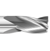 Detail photograph of the flutes on a Colton Cutting Tools 61160 | Carbide End Mill 3 Flute Square End Standard 3/8" Diameter x 1" LOC x 2 1/2" OAL end mill.