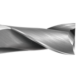 Detail photograph of the flutes on a Colton Cutting Tools 61142 | Carbide End Mill 2 Flute Square End Stub 3/8" Diameter x 5/8" LOC x 2 1/2" OAL end mill.