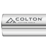 Photograph of the Colton logo engraved on an end mill.