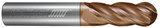 Photograph of a Helical Solutions 83293 |HSV-R-40375-BN 0.3750" (3/8) Cutter DIA x 0.3750" (3/8) Shank DIA x 1.0000" (1) Length of Cut x 3.0000" (3) Overall Length Carbide Ball End Mill for Stainless and High Temp, 4 Flutes, TPLUS Coated - (HSV-R-40375-BN)