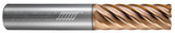 Photograph of a Helical Solutions 83518 |HXF-SR-070375-R.020 0.3750" (3/8) Cutter DIA x 0.3750" (3/8) Shank DIA x 0.0200" Radius x 0.7500" (3/4) Length of Cut x 2.5000" (2-1/2) Overall Length Carbide Corner Radius End Mill for Stainless and High Temp, 7 Flutes, TPLUS Coated - (HXF-SR-070375-R.020)