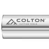 An image of the Colton Industrial Tools logo etched onto an end mill.
