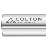 An image of the Colton Industrial Tools logo etched onto an end mill.