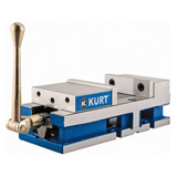 Kurt 3600V single-station manual machine vise with blue base, precision steel jaws, and side handle for secure clamping