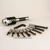 All Industrial 48106 | 9pc 3/4" to 3" Boring Depth Range 1/2" Shank Carbide Tipped Boring Bar Set with R8 Shank & 2" Boring Head