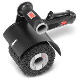 3M 7100142461 inline sander with black body, side handle, and mounted Scotch-Brite finishing drum