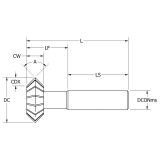 Keo 924-000-032 | 3/4" Diameter x 1/4" Arbor Hole Diameter x 3/8" Thickness x 0.250" Width x 0.125" Maximum Depth of Cut 10 Teeth TiN Coated HSS Double Angle Cutter