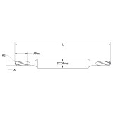 Keo 934-000-090 | 0.063" Diameter x 0.188" Shank x 1.000" Length of Shank x 0.094" Maximum Depth of Cut x 2.000" OAL x 0.031" Radius x 4 Flute HSS-Co Uncoated Double Ended Ball Nose End Mill
