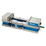 Kurt 3400V CNC machine vise featuring a versatile locking design, blue base, and solid steel jaws
