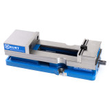 Kurt DX4R reverse vise with blue base, silver steel jaws, reversed stationary jaw layout, and side-mounted hand crank