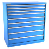 Champion Tool Storage DWS2700-0901-ILC-FTB-BB | 56-1/2" Width x 59-1/2" Height x 22-1/2" Depth 9 Drawer 174 Compartment Powder Coated Steel Modular Compartment Cabinet - Bright Blue