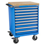 Champion Tool Storage SWS1500-0901ILC-MB8-BBT-BB | 28-1/4" Width x 43-1/4" Height x 22-1/2" Depth 9 Drawer 161 Compartment Powder Coated Steel Modular Compartment With Butcher Block - Bright Blue