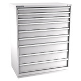 Champion Tool Storage EW2700-0901-ILC-FTB-LG | 47" Width x 59-1/2" Height x 28-1/2" Depth 9 Drawer 258 Compartments Powder Coated Steel Modular Drawer Cabinet - Light Gray