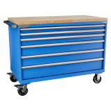 Champion Tool Storage DW1500-0601IL-MB8-BBT-BB | 56-1/2" Width x 43-1/4" Height x 28-1/2" Depth 6 Drawer Powder Coated Steel Mobile Modular Cabinet with Butcher Block Top - Bright Blue