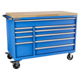Champion Tool Storage DW1500-1001IL-MB8-BBT-BB | 56-1/2" Width x 43-1/4" Height x 28-1/2" Depth 10 Drawer Powder Coated Steel Mobile Modular Cabinet with Butcher Block Top - Bright Blue