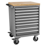 Champion Tool Storage SW1500-0901ILC-MB8-BBT-DG | 28-1/4" Width x 43-1/4" Height x 28-1/2" Depth 9 Drawer 161 Compartments Powder Coated Steel Mobile Modular Cabinet with Butcher Block Top - Dark Gray