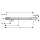 Seco Tools 10139123 | T34-R45H17E06-3/8-24-21R EGUNF 3/8"-24 Thread Size x 0.429" Diameter x 0.315" Shank x 3.543" OAL 45 Degree Helix Angle 3 Flute TiAIN+WC/C Coated HSS-E-PM Spiral Flute Tap