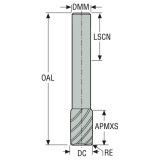 Seco Tools 02451594 | 7.00mm Diameter x 6.00mm Shank x 0.50mm Radius x 65.00mm OAL 1 Flute 30 Degree Helix Angle MEGA-T Coated Carbide Corner Radius End Mill