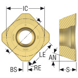 Seco Tools 02656070 | 0.625" Inscribed Circle Diameter x 0.059" Radius x 0.219" Thickness 4 Cutting Edge Carbide Quattromill Insert