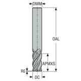 Seco Tools 02828203 | 6.00mm Diameter x 6.00mm Shank x 0.20mm Radius x 55.00mm OAL 4 Flute 40 Degree Helix Angle SIRON-A Coated Carbide Corner Radius End Mill