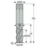 Seco Tools 02927943 | 12.00mm Diameter x 12.00mm Shank x 0.40mm Radius x 90.00mm OAL 4 Flute 42 Degree Helix Angle SIRON-A Coated Carbide Corner Radius End Mill