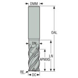 Seco Tools 03134992 | 6.00mm Diameter x 6.00mm Shank x 0.30mm Radius x 60.00mm OAL 4 Flute 44 Degree Helix Angle MEGA-64 Coated Carbide Corner Radius End Mill