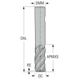 Seco Tools 03135445 | 6.00mm Diameter x 6.00mm Shank x 0.30mm Radius x 47.00mm OAL 4 Flute 44 Degree Helix Angle MEGA-64 Coated Carbide Corner Radius End Mill