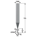 Seco Tools 03171163 | 2.00mm Diameter x 6.00mm Shank x 0.15mm Radius x 60.00mm OAL 2 Flute 30 Degree Helix Angle SIRON-A Coated Carbide Corner Radius End Mill