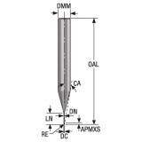 Seco Tools 03205150 | 1.00mm Diameter x 6.00mm Shank x 0.20mm Radius x 50.00mm OAL 2 Flute 28 Degree Helix Angle HXT Coated Carbide Corner Radius End Mill