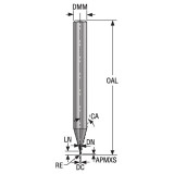 Seco Tools 03205161 | 1.50mm Diameter x 6.00mm Shank x 0.05mm Radius x 50.00mm OAL 2 Flute 28 Degree Helix Angle HXT Coated Carbide Corner Radius End Mill